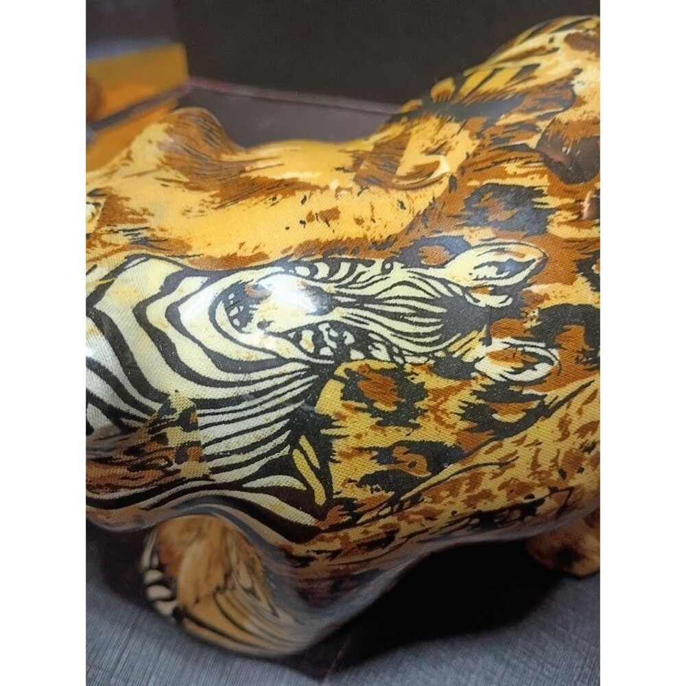 Vintage La Vie Safari Patchwork Bear Figurine Porcelain Wildlife Animal Print 9" - Picture 9 of 13